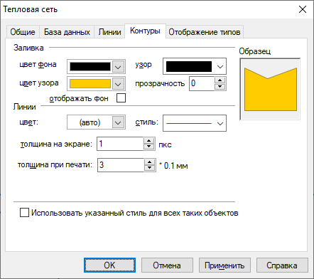 Окно настройки слоя. Вкладка Контуры