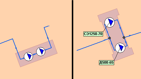 Слева: последовательно работающие насосы, справа: параллельно работающие разные марки насосов